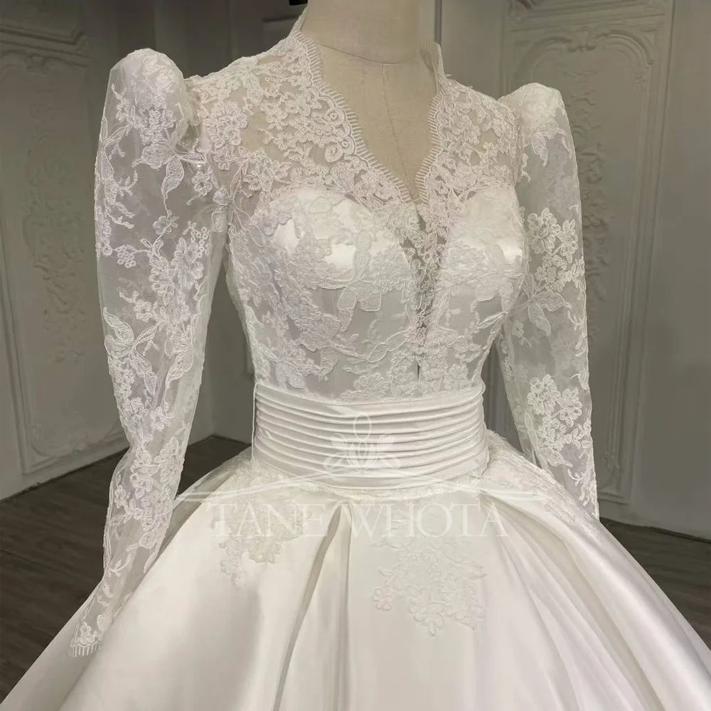 Abito Sposa 2025 бальное платье с зубчатым длинным рукавом на шнуровке сзади и вышивкой, свадебные платья по индивидуальному заказу