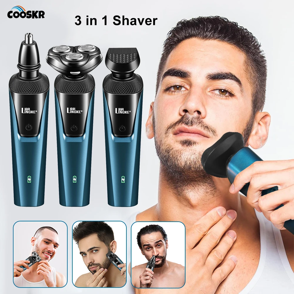 

3in1 Electic Shaver For Men Professional Face Hair Trimmer USB Rechargeable Beard Shaving Machine Portable Floating Blade Razor