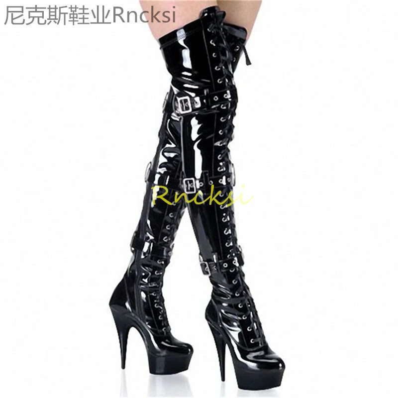 15cm High-heeled boots women\'s super high heels stiletto boots pole dancing stiletto knee-high boots