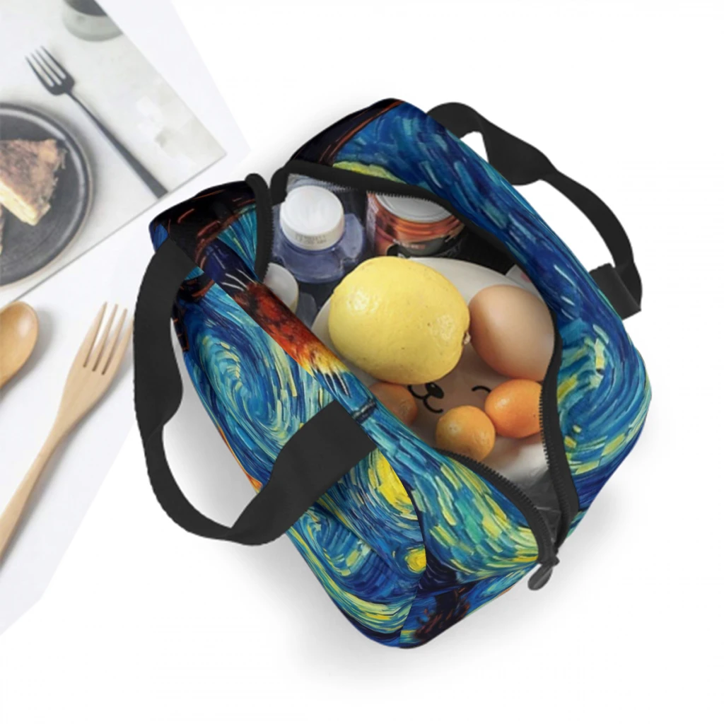 Cat van Gogh Lunch Box Women Multifunction Cooler Thermal Food Insulated Lunch Bag Kids Portable Picnic Tote Bags