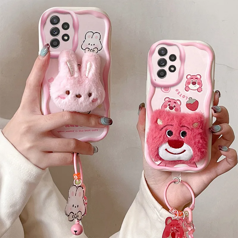 3D Cartoon Plush Case For Samsung Galaxy A54 A34 A25 A24 A73 A53 A33 A23 A13 A72 A52 A32 Furry Nutria Bunny Bear Soft Fur Cover