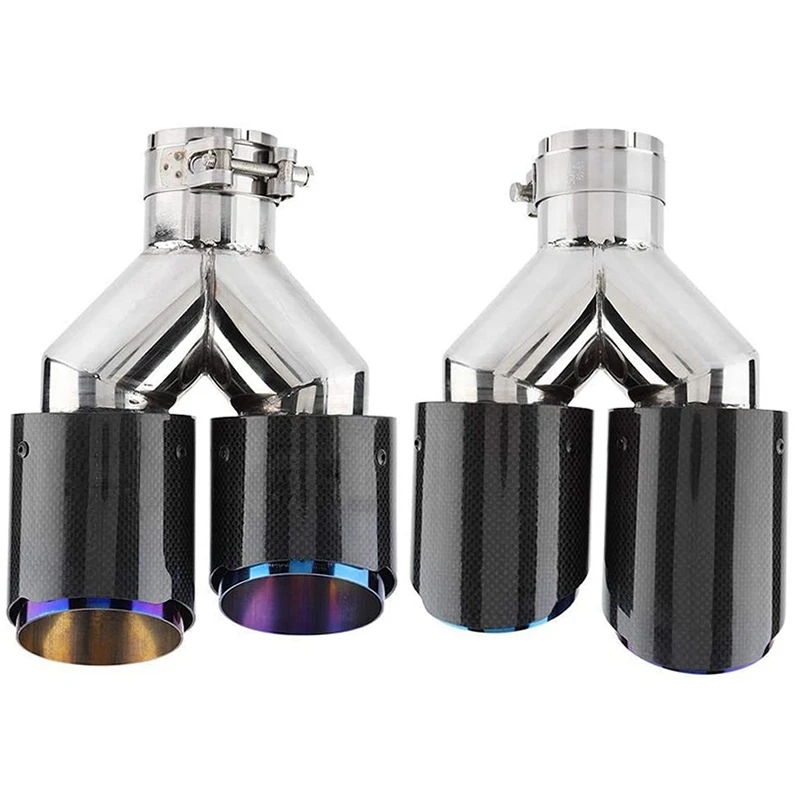 2pcs Universal Car Carbon Fiber Muffler Tip Y Shape Double Exit Exhaust Pipe Mufflers Nozzle Decoration Stainless Glossy Blue