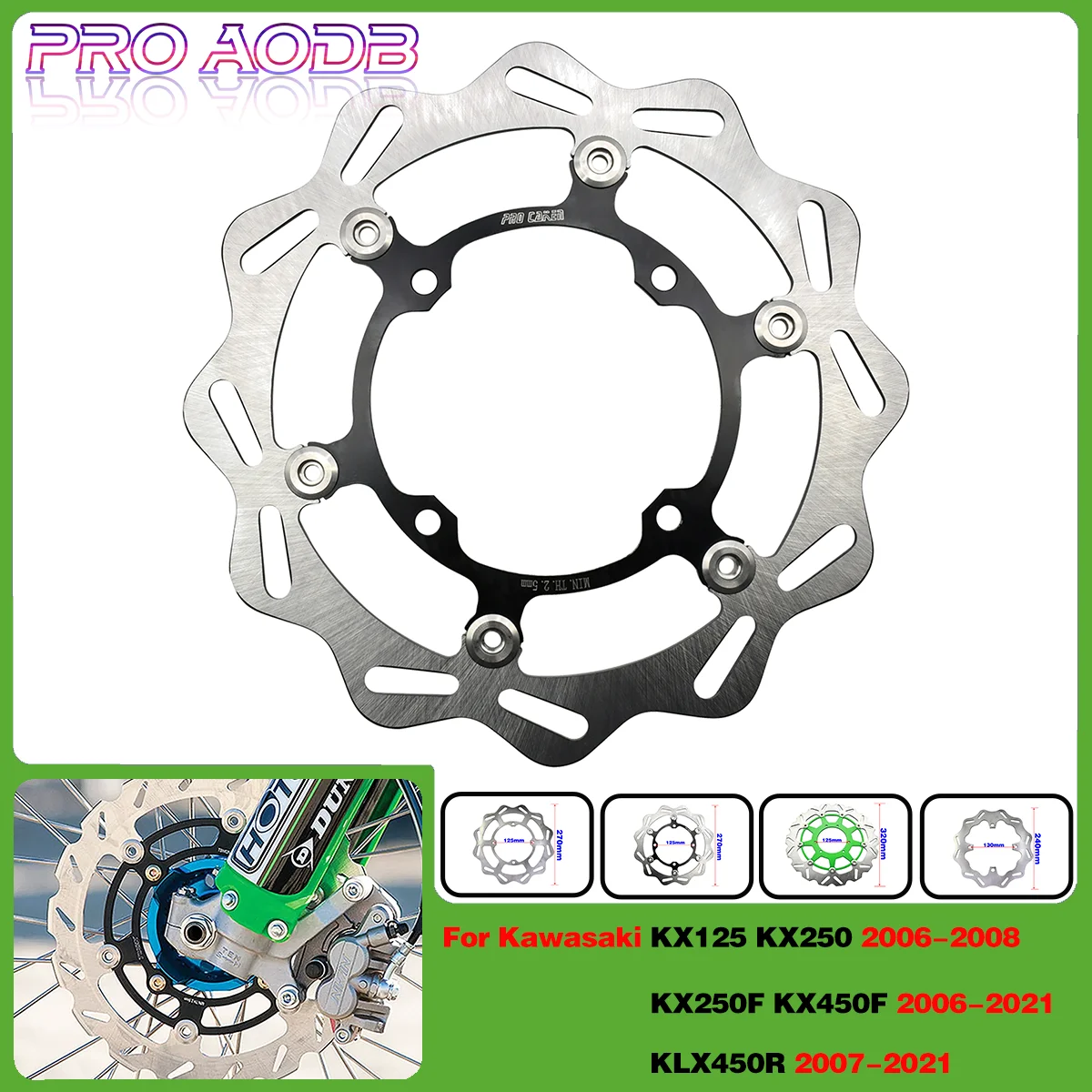 

320MM 270MM Front brake discs and 240MM Rear brake discs For Kawasaki KX 125 250 250F 450F KLX 450R KXF 450 2006-2021 Motorcycle