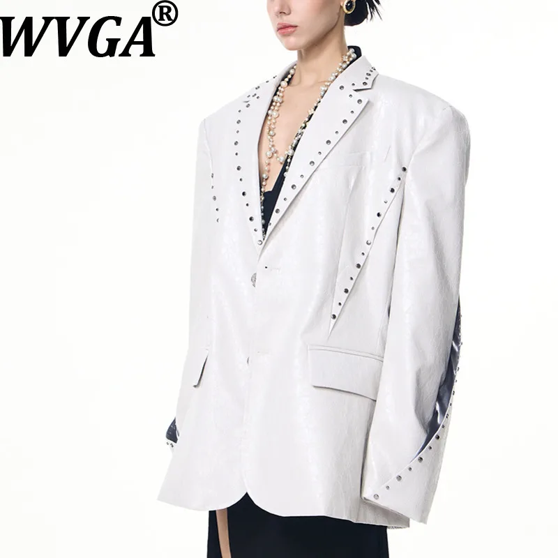 

WVGA осень-зима новый мужской прилив модный кожаный короткий костюм с заклепками на плечах пальто нишевый шикарный повседневный пиджак с длинными рукавами W14972