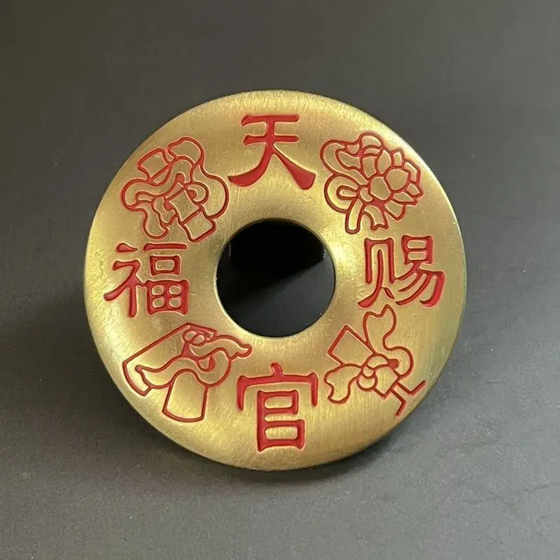 Brass cinnabar wire-drawn New Heaven Official Blessing amulet, with no restrictions, Taoist-style, heavy and thick, round craft