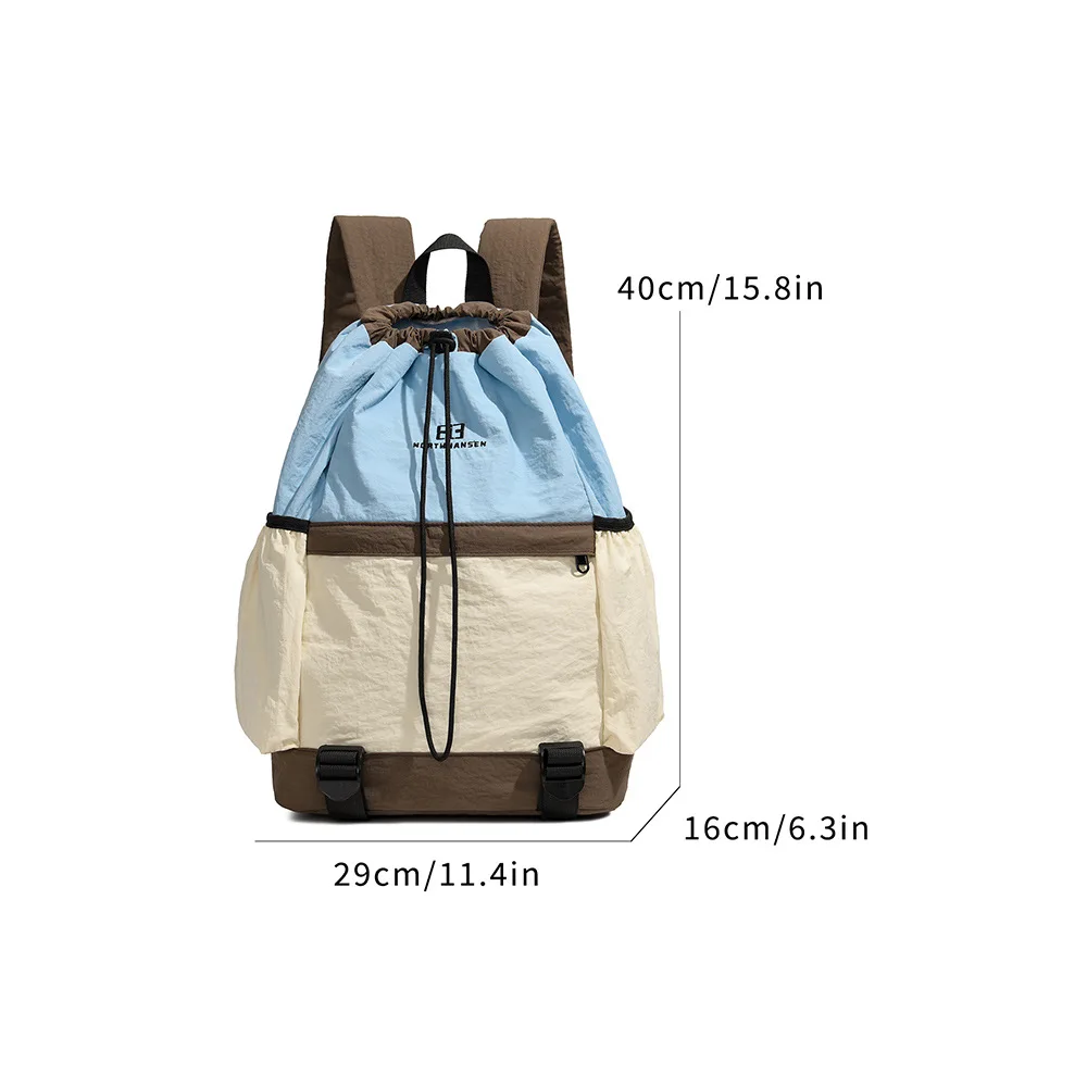Waterproof nylon light backpack pull rope strap mouth schoolbag for boys and girls color large capacity travel backpack