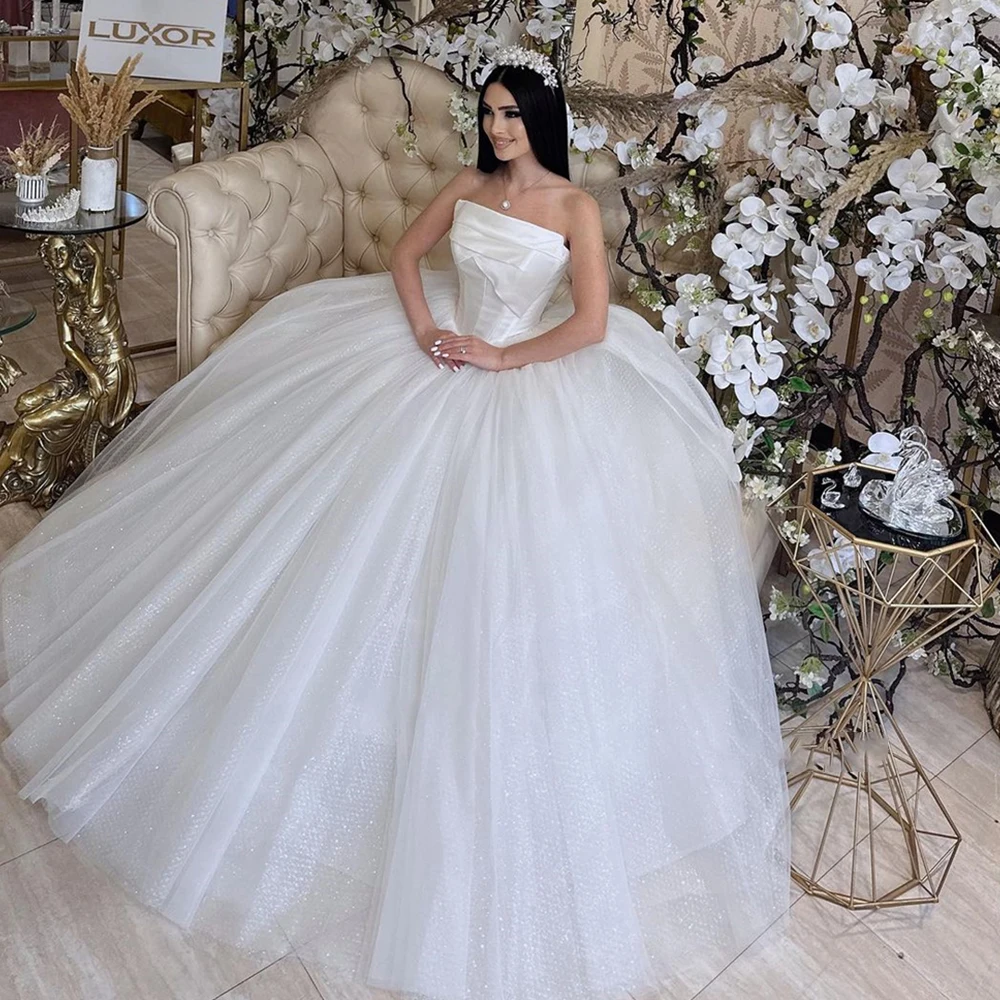 Gorgeous Women's Wedding Dresses A-line Princess Prom Sparkling Bridal Gowns Formal Beach Party Sexy Off the Shoulder Sleeveless