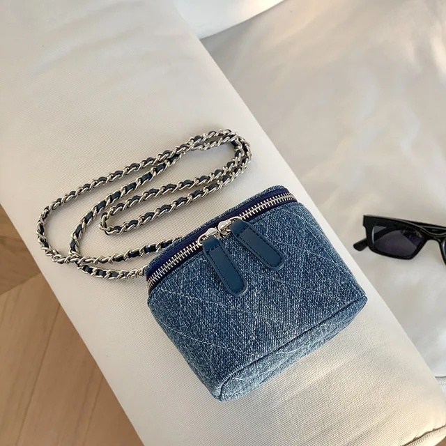 Mini torebki crossbody z denimu dla kobiet 2026 Lingge, torebki na ramię z łańcuszkami, modne marki, torebki typu box, etui na szminkę, portmonetki i torebki.