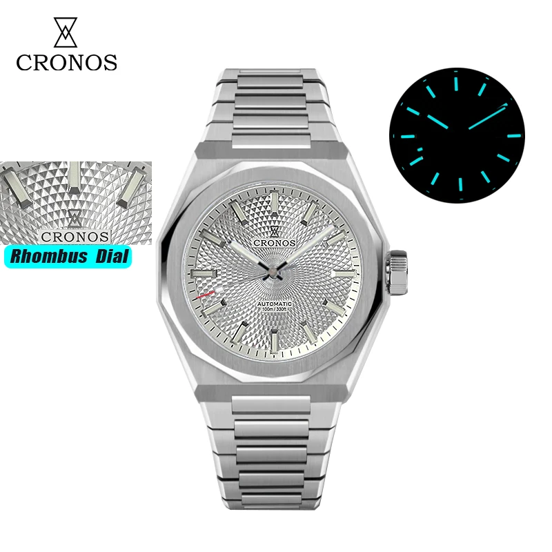 Cronos Nieuwe Ruit Perlage 39mm Wijzerplaat PT5004 Miyota 90S5 See-through Caseback Mannen Automatische Horloges 10ATM Lumious