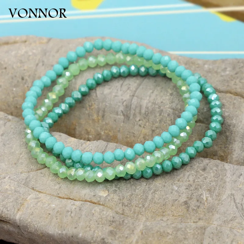 3 Piece/pack Bracelets Set Multicolor Combination 4mm Crystal Beaded Bracelet Bohemian Jewelry Female Girl Gift Wholesale