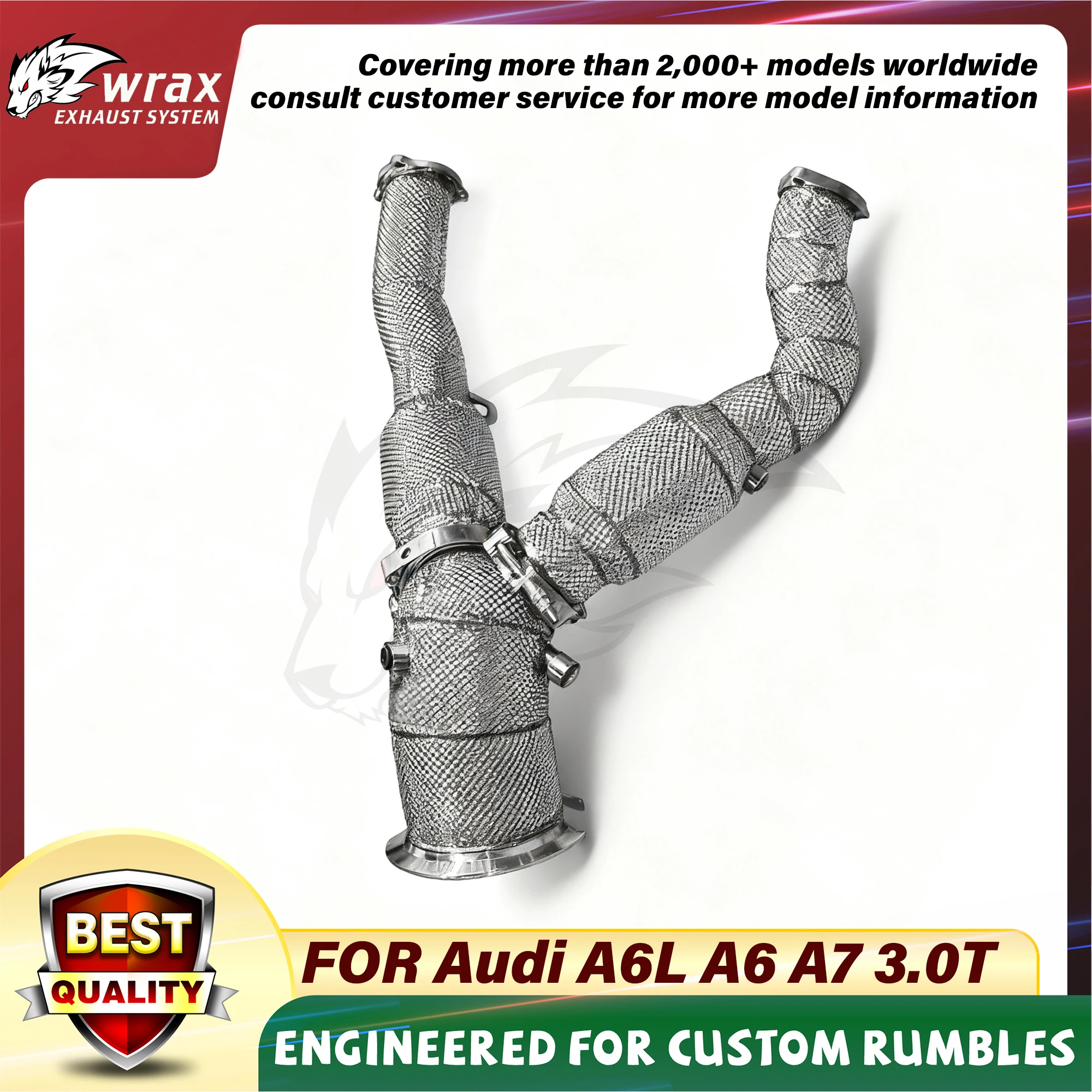 WRAX أنبوب سفلي عالي التدفق مع قطة لأودي A6L A6 A7 3.0T SS304 ترقية الأنابيب من أداء درع الحرارة عادم مناسب تمامًا #1