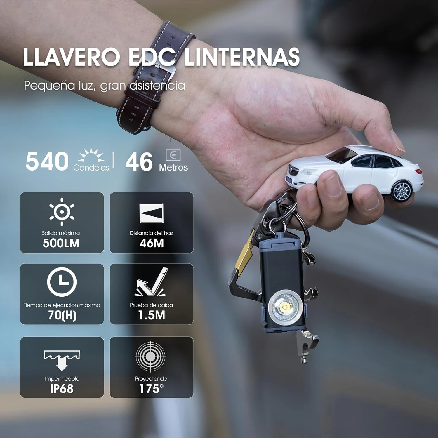 Minilinternas LED 500 lentera LED super brilantes, Linterna con Llavero EDC Alimentada por, 5 Modos Luce