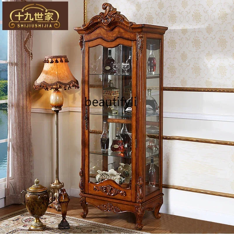 American-Style Solid Wood Wine Cabinet Living Room TV Cabinet Unit  Dining Side Locker Glass Cabinet