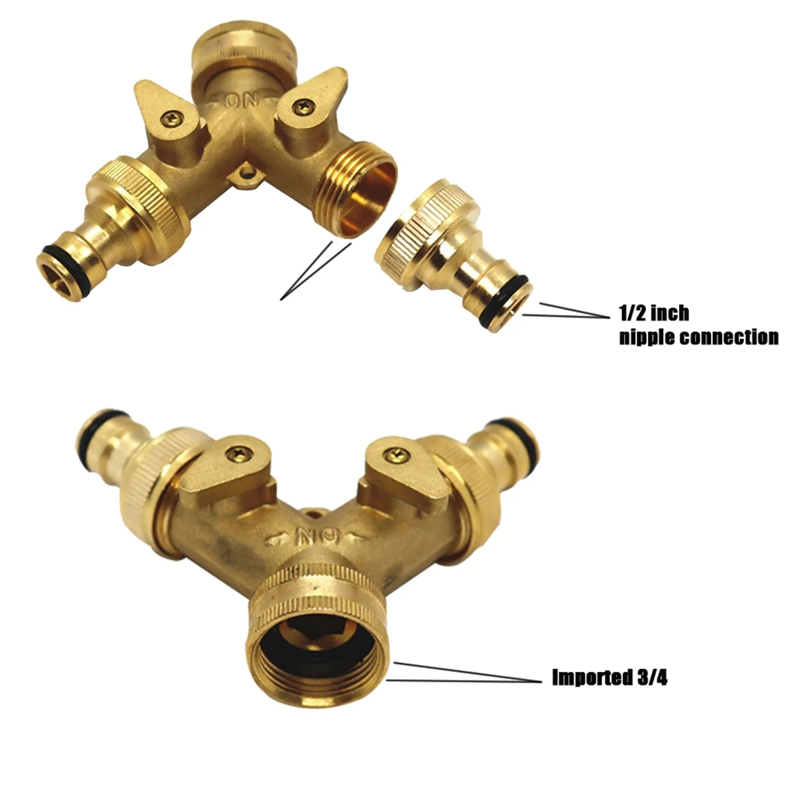 Brass Fittings 3/4 Inch Garden Ball Valve Y Type 6 Points Brass Nipple Connector Double Head Garden Connector