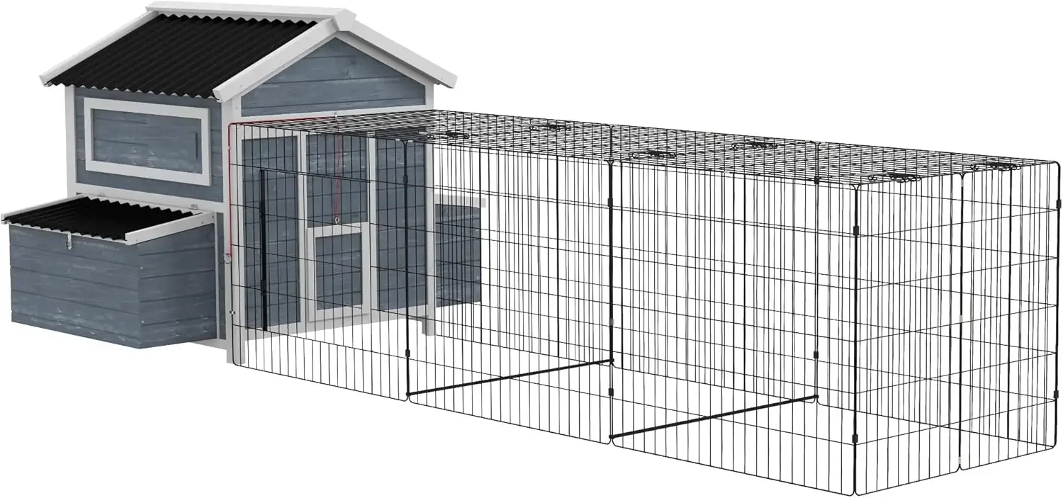 PawHut 11' x 5' x 3.5' Wooden Chicken Coop with Nesting Box, Outdoor Poultry Cage with Run for 4 Chickens with Pull-Out Tray,