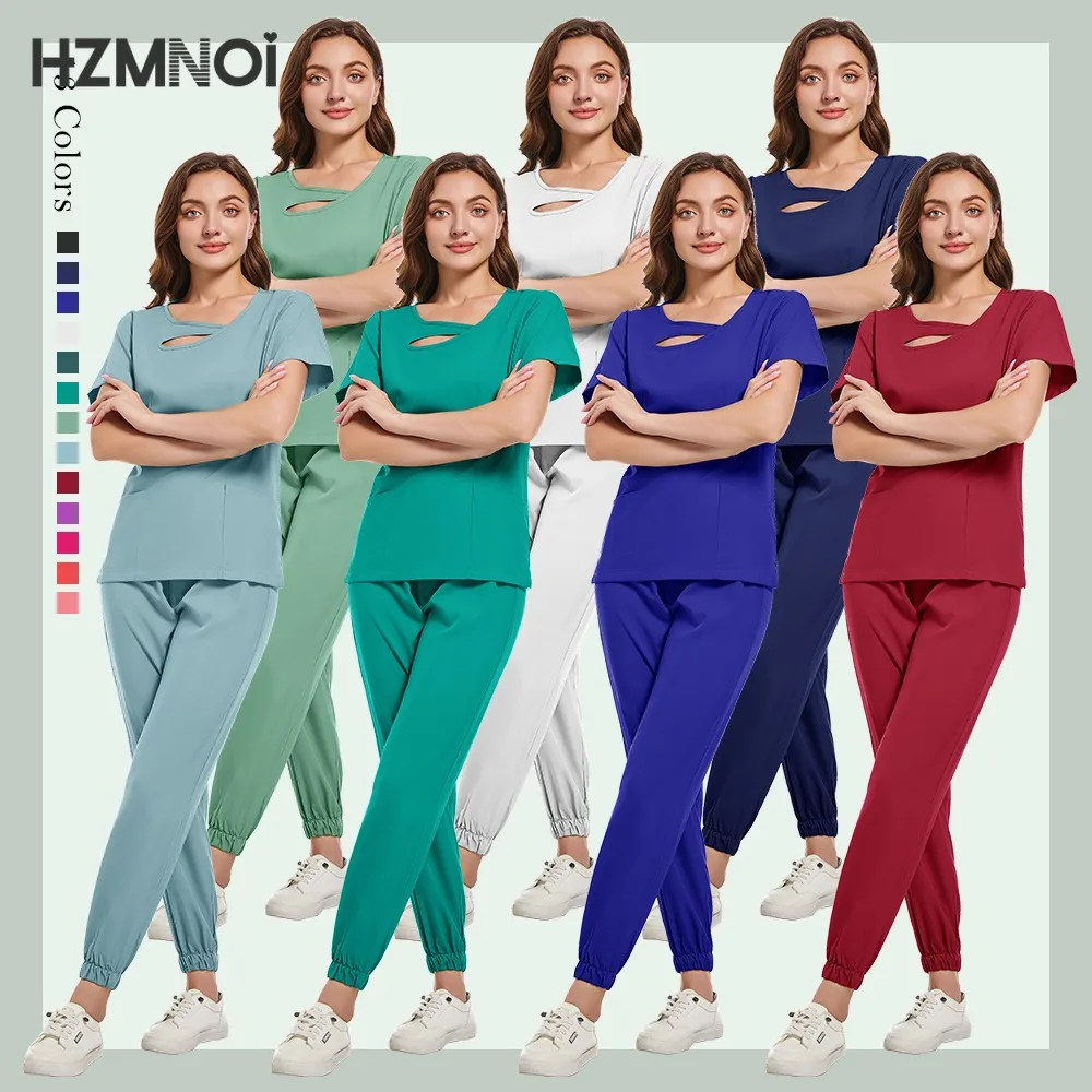 HZMNOI Nieuwe Modieuze Scrub Ontwerpen Vrouwen Jogger Kliniek Verpleegster Uniformen Medische Verpleging Scrubs Uniformen Sets Ziekenhuis Uniformen