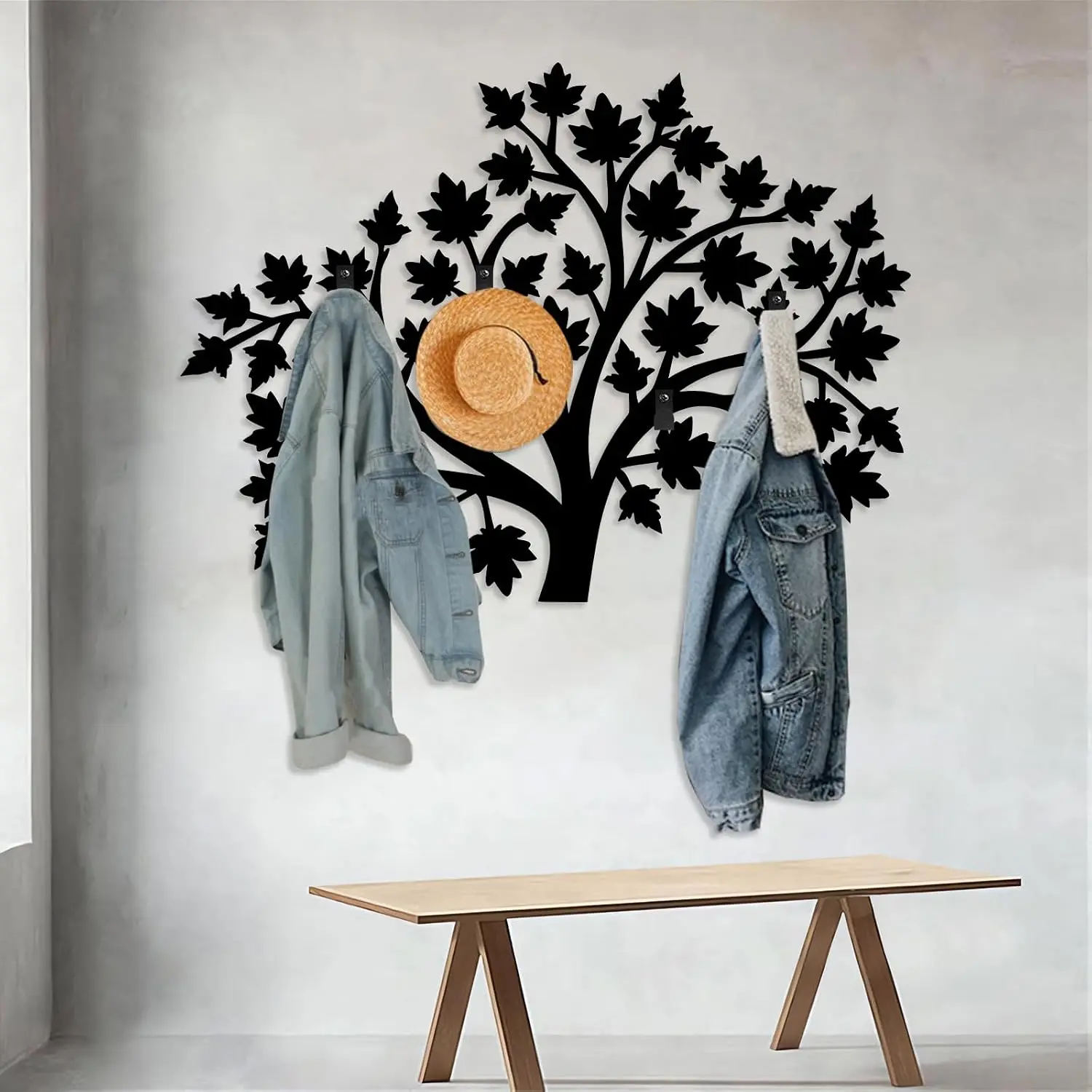 Maple Tree Metal Coat Rack, Tree of Life Wall Art, Rustic Leaves Wall Mount