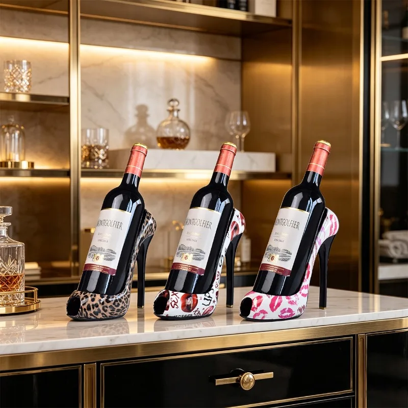 Creative Leopard Print High Heels Red Wine Rack Ornaments Living Room Wine Cabinet Hotel Red Wine Rack Furnishings Birthday Gift