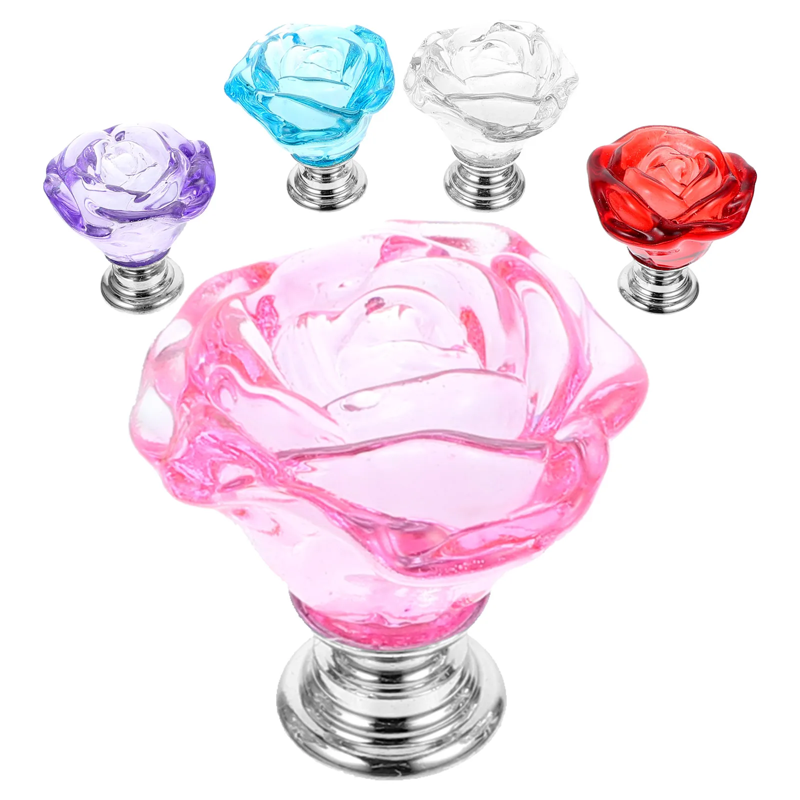 

5pcs Rose Gold Glass Furniture Handles Decorative Cabinet Knobs Flower Design Dresser Drawer Pulls Vintage Style Cupboard Door