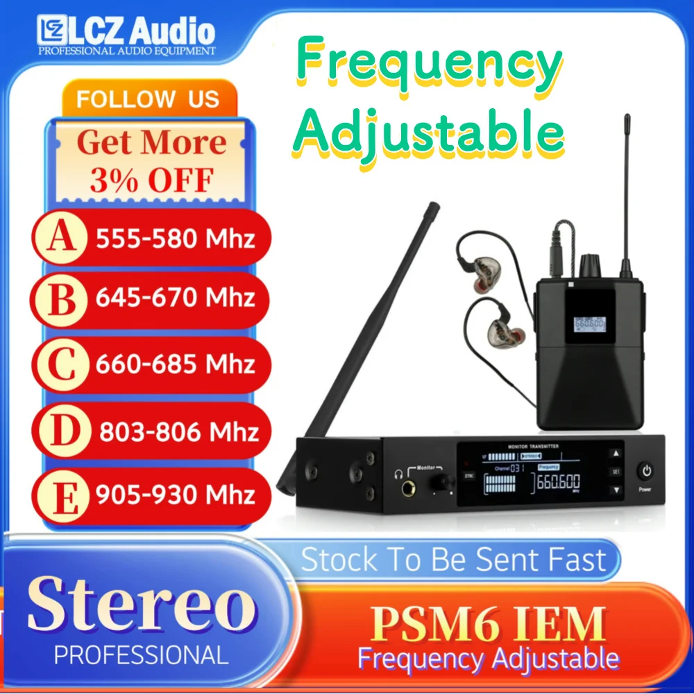 

LCZ Audio PSM6 Professional IEM Stereo / Mono Switchable In Ear Monitor Frequency Adjutable From 500Mhz 600Mhz 800Mhz 900Mhz