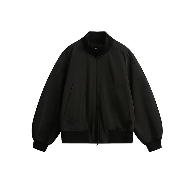 

New Men's Bomber Jackets Knitted Stand Collar Fashion Short Style Outerwear Solid Military Aviator Jackets Coat Man Black Khaki