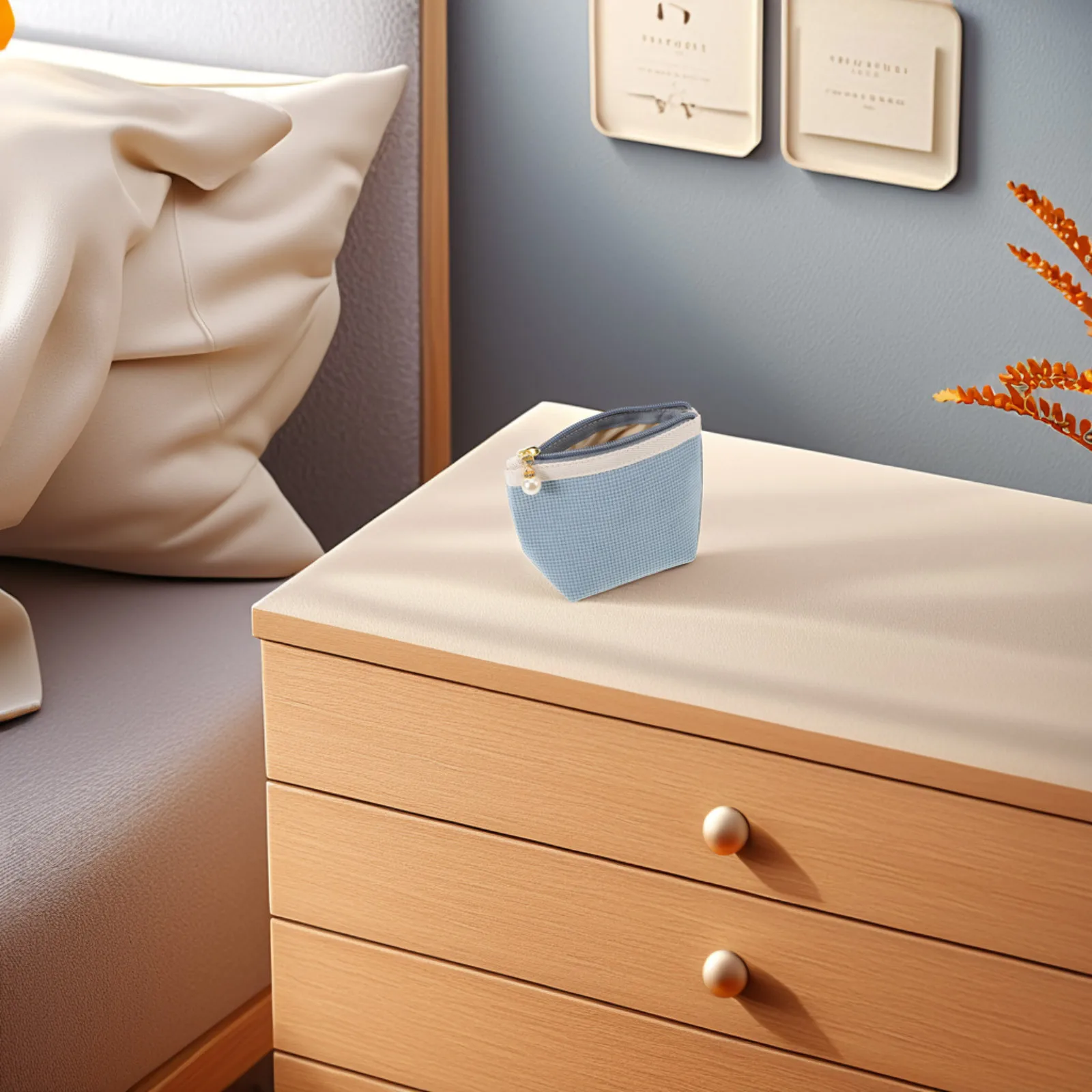 

Corduroy Mini Lipstick Organizer Bag Sky Blue Portable Travel Makeup Case Small Pouch for Purse Keys Large Skincare Bag