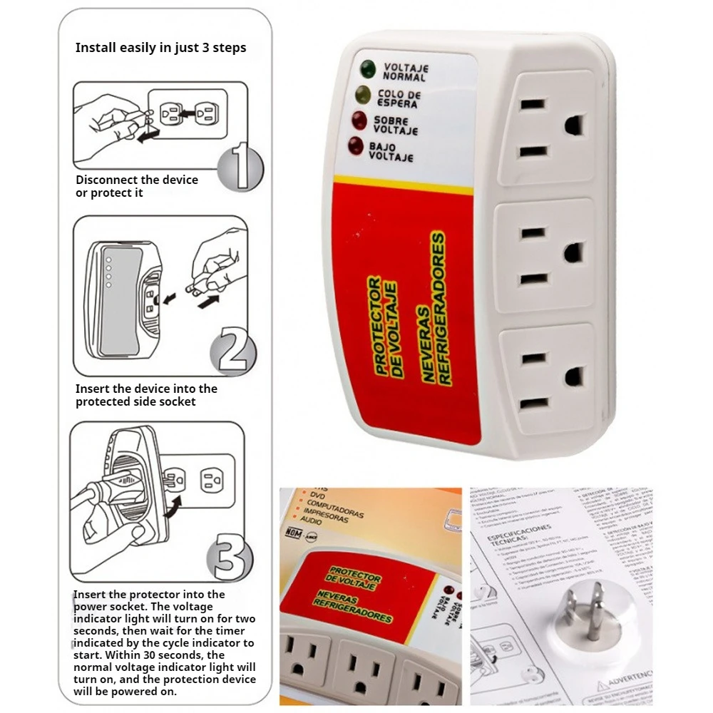 

120V 10A Voltage Protector Single/Three Outlet Surge Protector Multi-Function Plug with Overvoltage and Under Voltage Protection