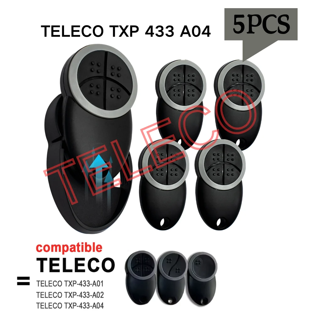 

1/3/5 шт. TELECO TXP-433-A01 TXP-433-A02 TXP-433-A04 пульт дистанционного управления для гаражных ворот 433,92 МГц с подвижным кодом, устройство открывания ворот