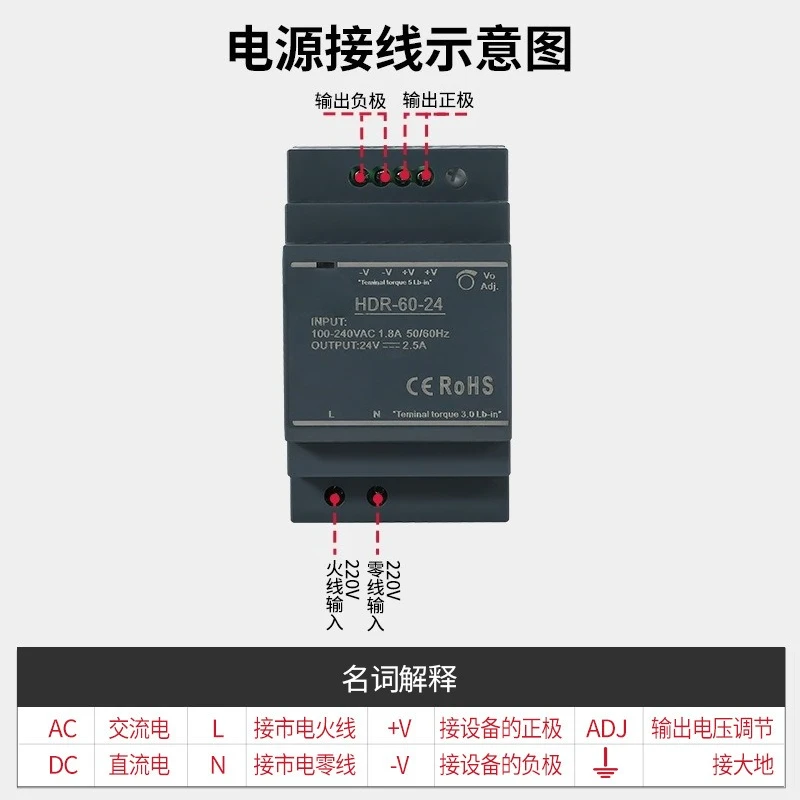 Rail switching power supply HDR full series 15W30W60W100W 5V12V15V24V36V48V