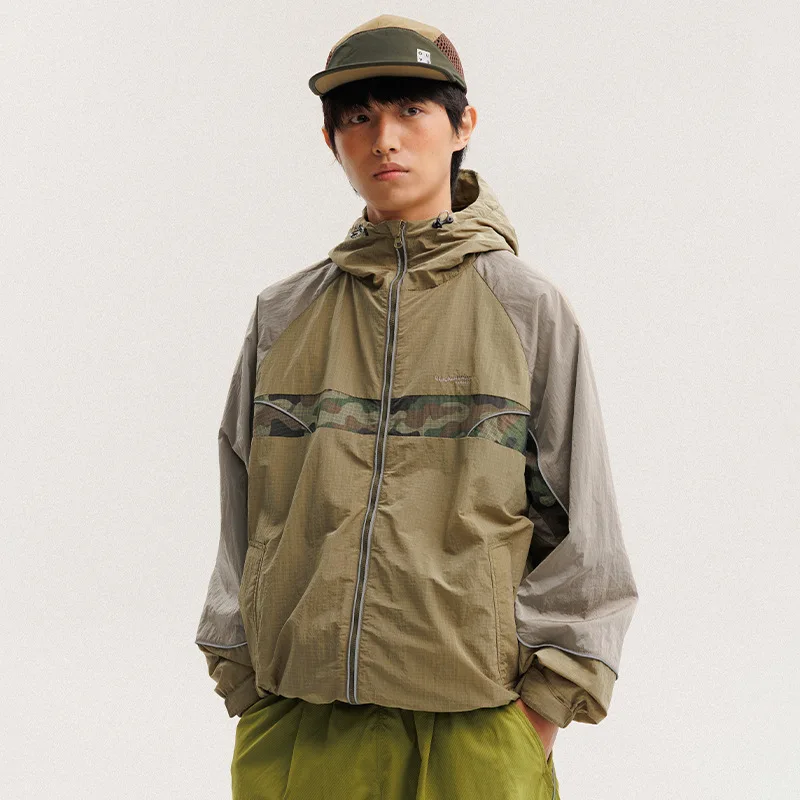 Reflective Strip Cargo Jacket Men Women Outdoor Loose Casual Sports Lightweight Waterproof Hooded Jacket couple streetwear Coat