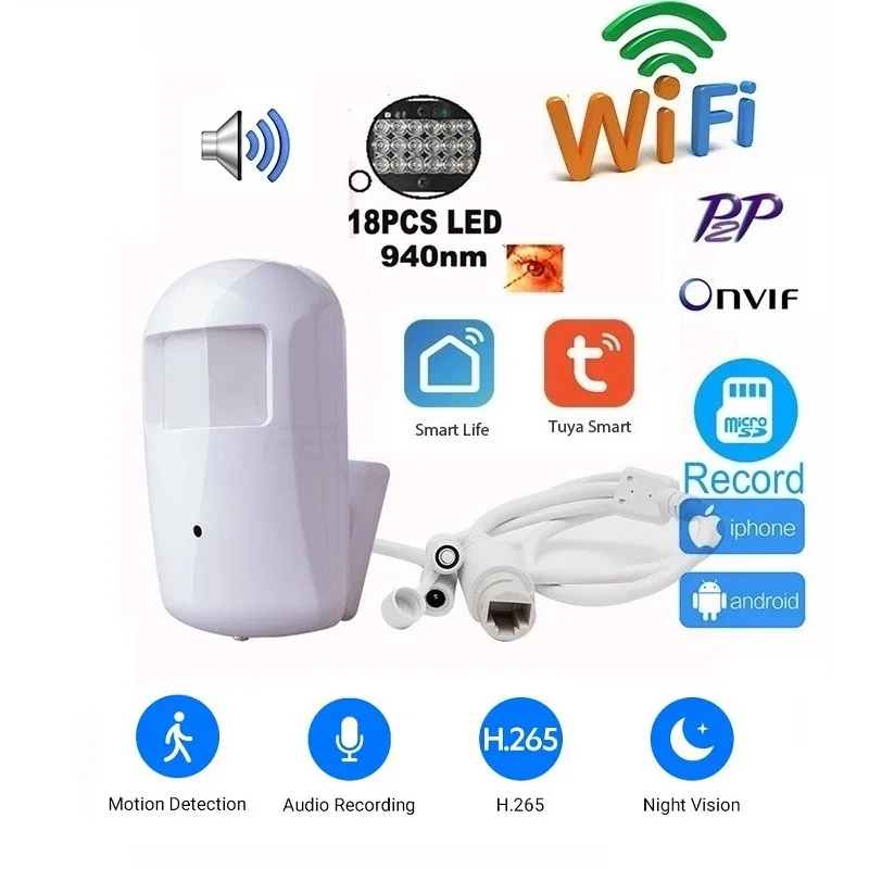 Tuya-minicámara IP inteligente de 2MP y 5MP, Monitor de seguridad con sonda PIR, WiFi, 940 IR, visión nocturna, vigilancia interior Invisible, Audio