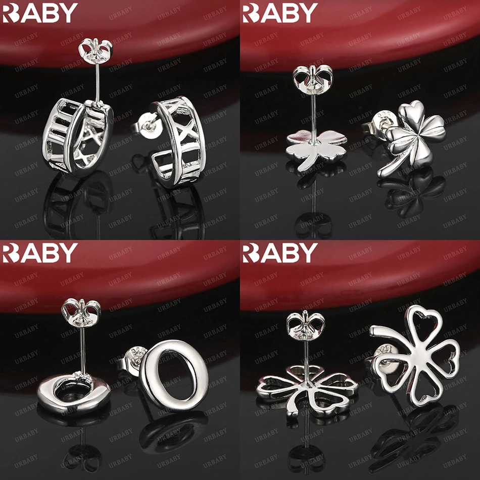 

URBABY 925 Sterling Silver Earrings Stud Earrings For Women Fashion Jewelry Charm Grace Noble Wedding Accessories