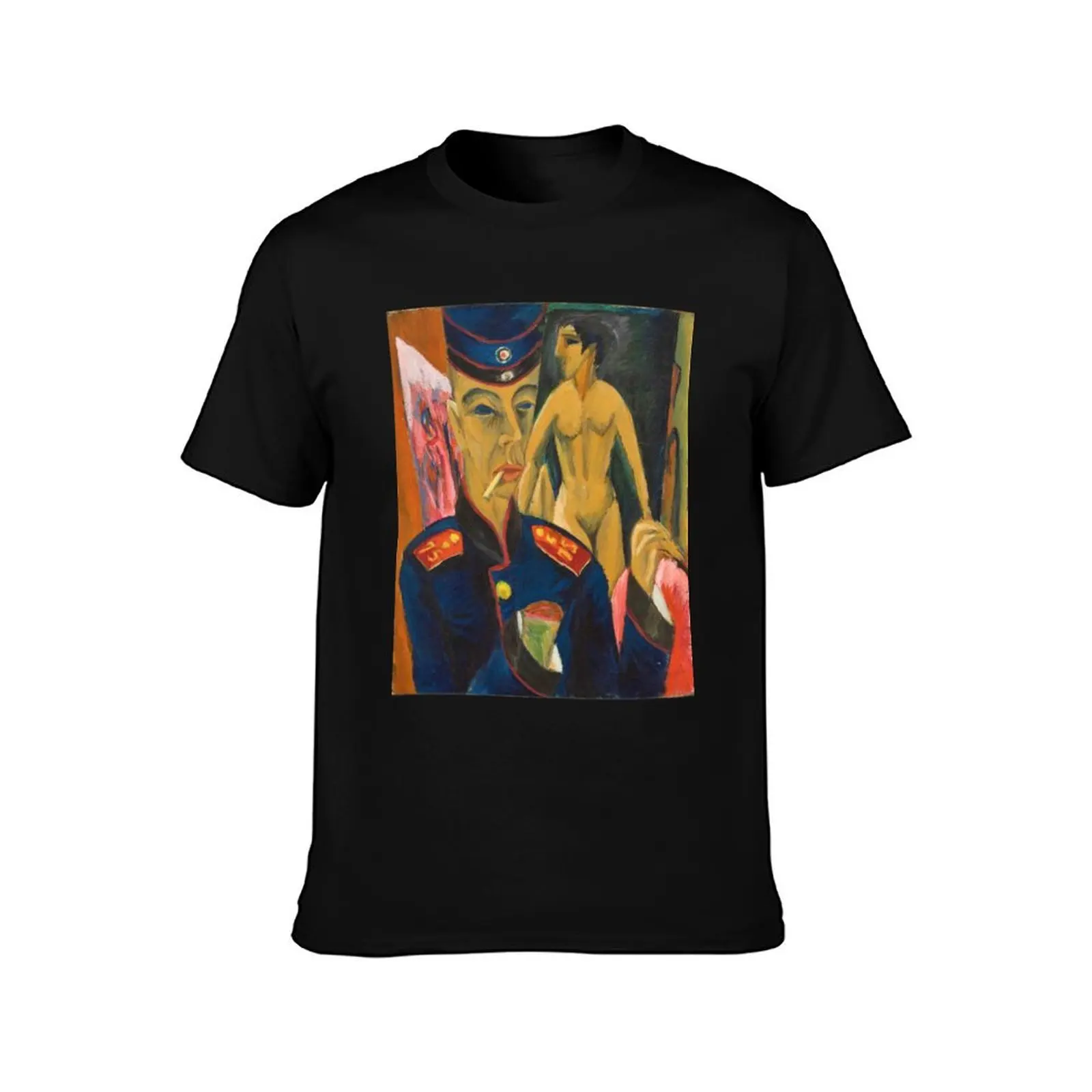 Ernst Ludwig Kirchner - Self-Portrait as a (1915) T-Shirt Summer Casual Cotton Tee Oversized Streetwear Tops Unisex Men Women