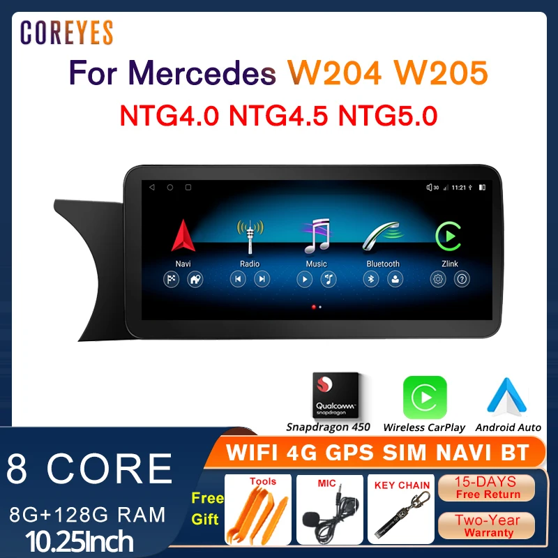 

COREYES 10.25" For W204 W205 2007-2018 NTG 4.0 4.5 5.0 System Car Radio Multimedia Player Carplay Haed Unit BT Snapdragon 665