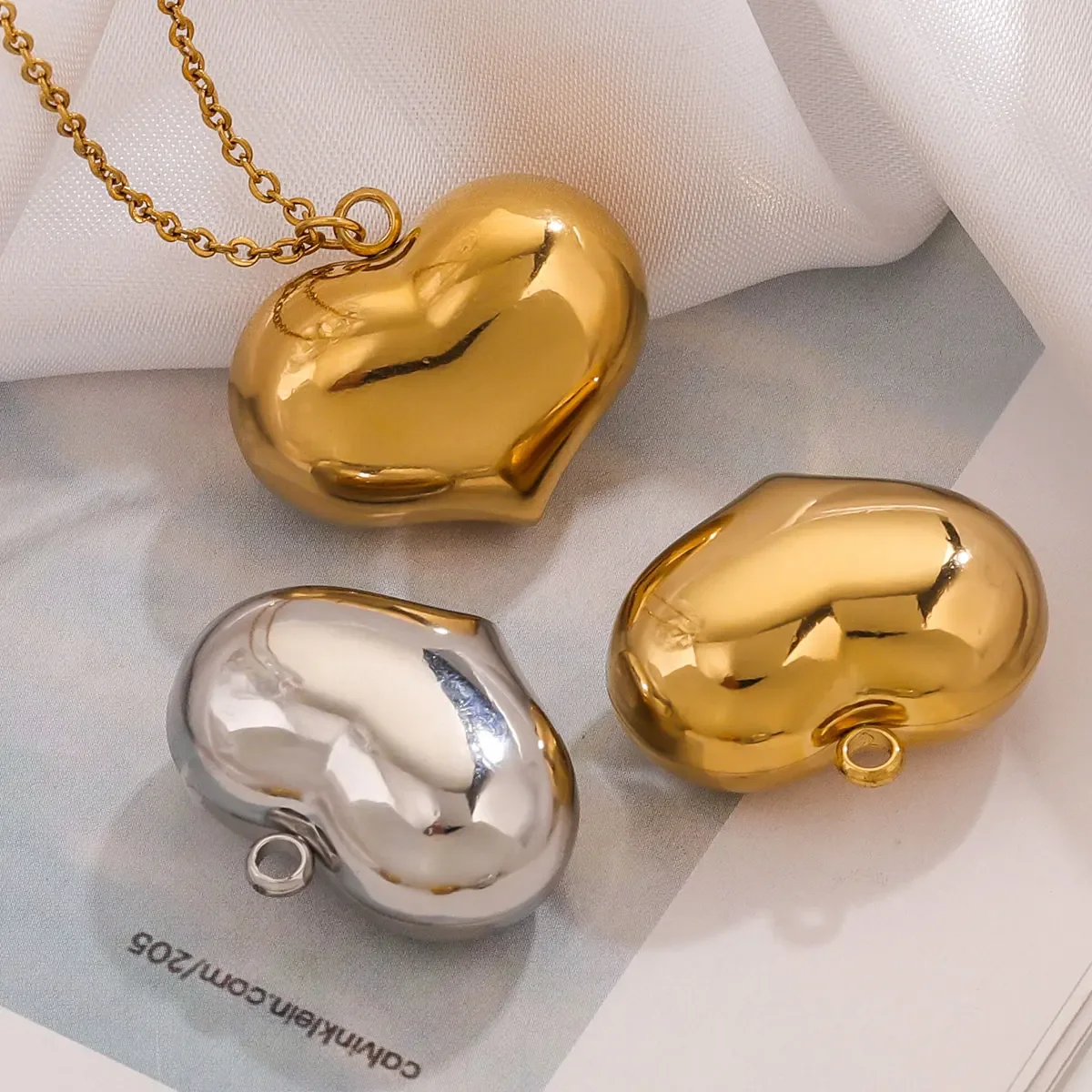 2pcs Stainless Steel Polished Fat Big Peach Heart Pendant Love DIY Connector Pendant Earrings Necklace Jewelry Making Supplies