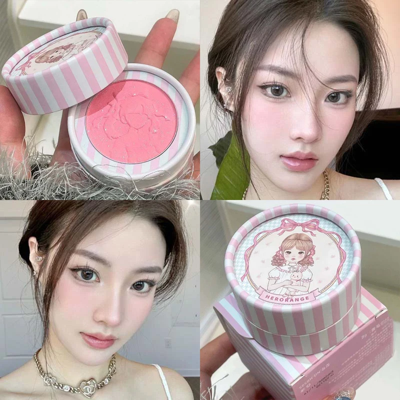 Three Dimensional Embossed Blush Fine Powder Monochrome Smooth Matte Shimmer Retro Pink Almonds Blusher Rouge Enhancing Makeup