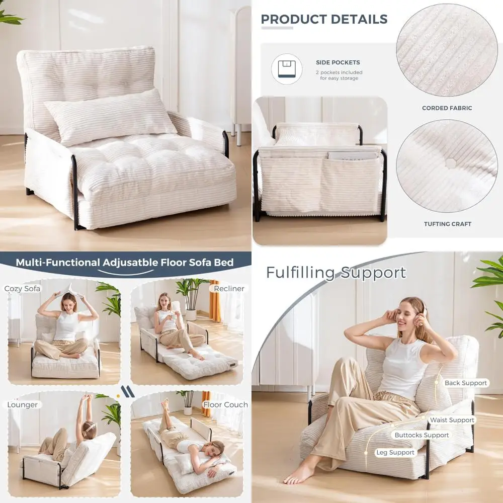 

MAXYOYO Multi-Functional Foldable Bean Bag Couch, Adjustable 5-Position Lazy Sofa Bed with Pillow