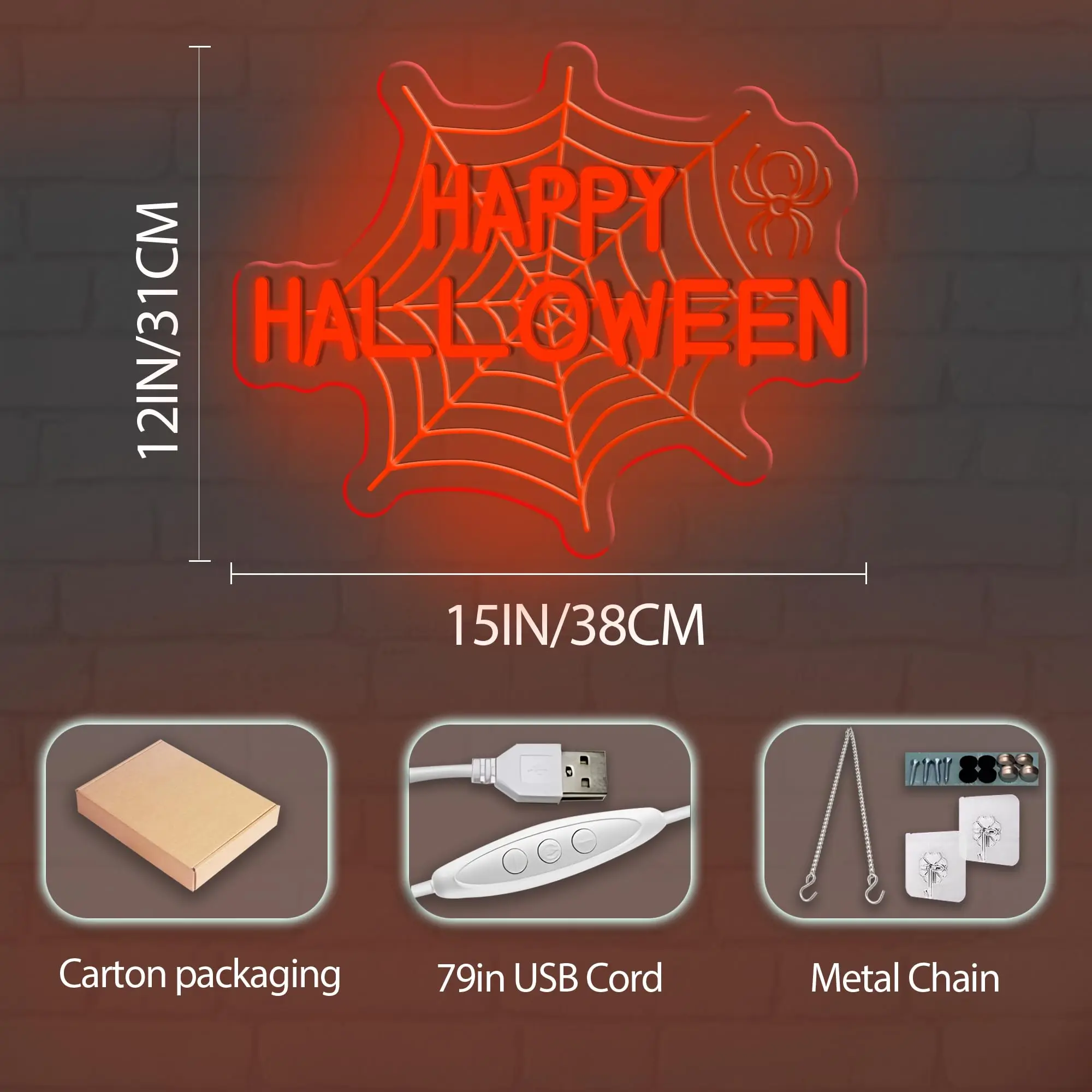 علامة الهالوين Spiderweb النيون الأحمر LED ضوء تسجيل جدار ديكور مع تصميم شبكة العنكبوت لحفلة الهالوين منزل مسكون ساحة الشرفة #5