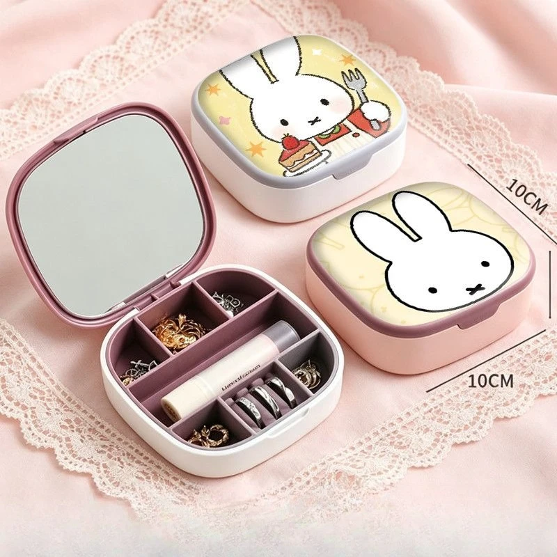 Cartoon Kawaii New Style Jewelry Box Super Cute Ins Style Grid with Lid Storage Box with Mirror Multifunctional Dustproof Miffy