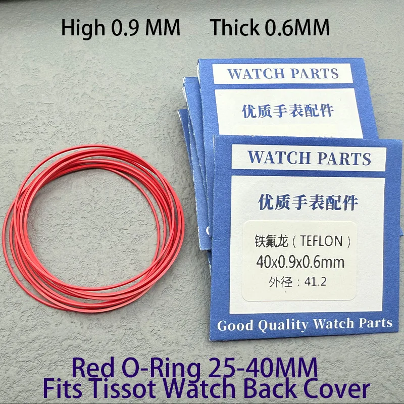 Rote Uhrenrückseite, wasserdichter O-Ring, dick, 0,6 mm Höhe, 0,9 mm Durchmesser, 25–40 mm, T013 T024, Uhrengehäuse, hintere Abdeckung, Dichtungsring-Teile – Detail 3