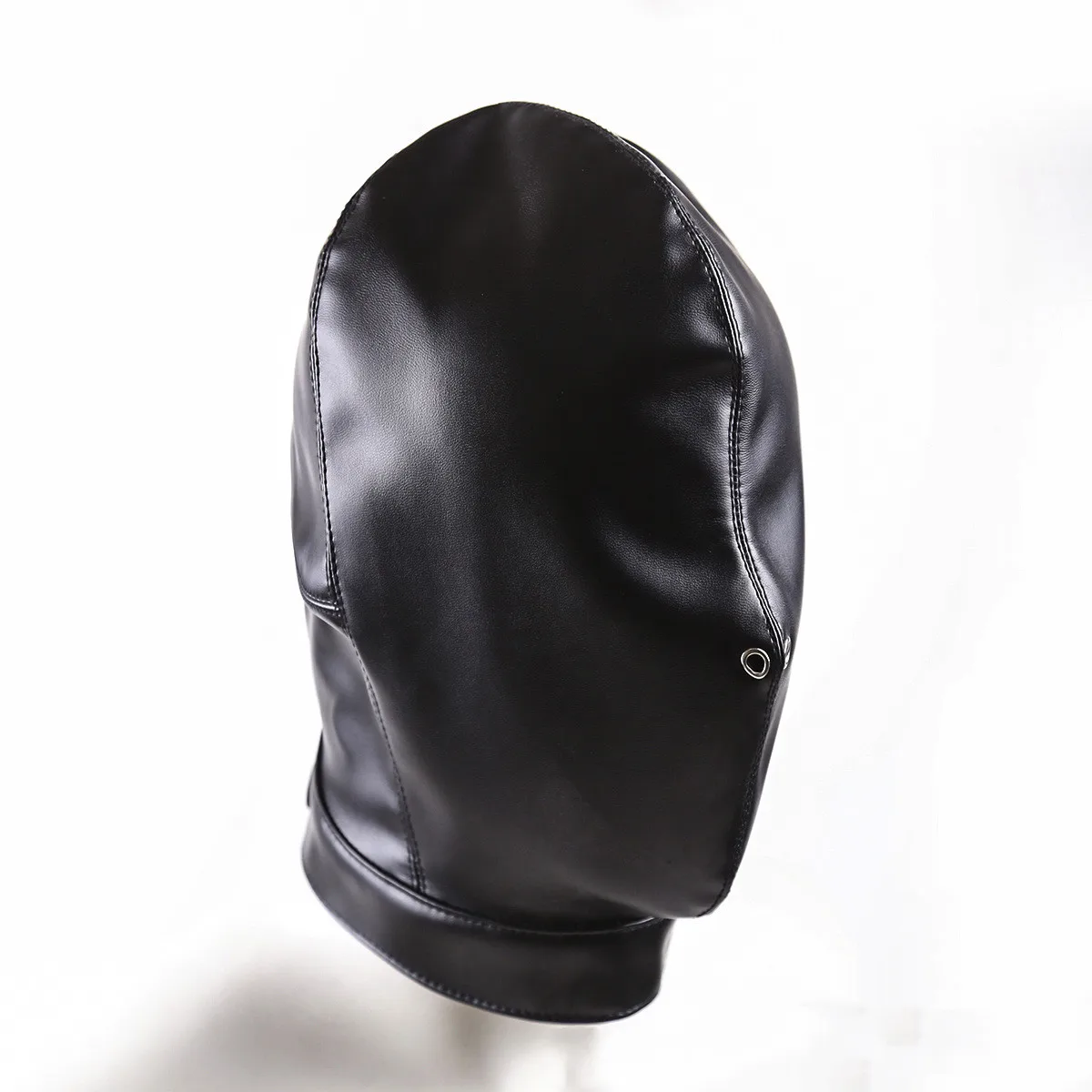 Unisex Women Mens Full Face Mask Fetish Cosplay Bondage Hood for Adult Halloween Bar Party Games Leather Drawstring Mask Hood