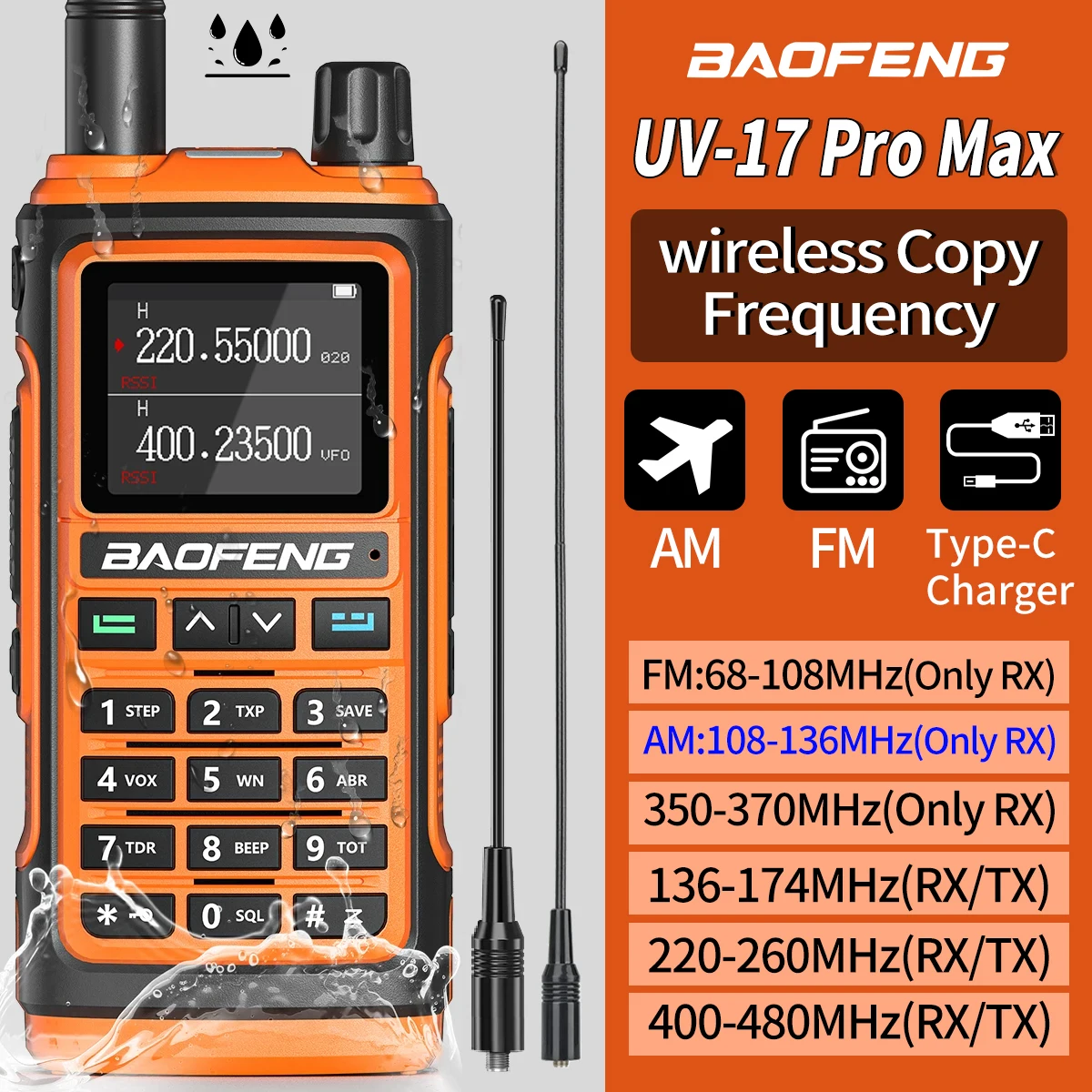 Baofeng UV-17pro Max Air Band Walkie Talkie Draadloze Kopieerfrequentie Lange Afstand Type-C Noaa Am Draagbare UV-5R  Ham Tweewe