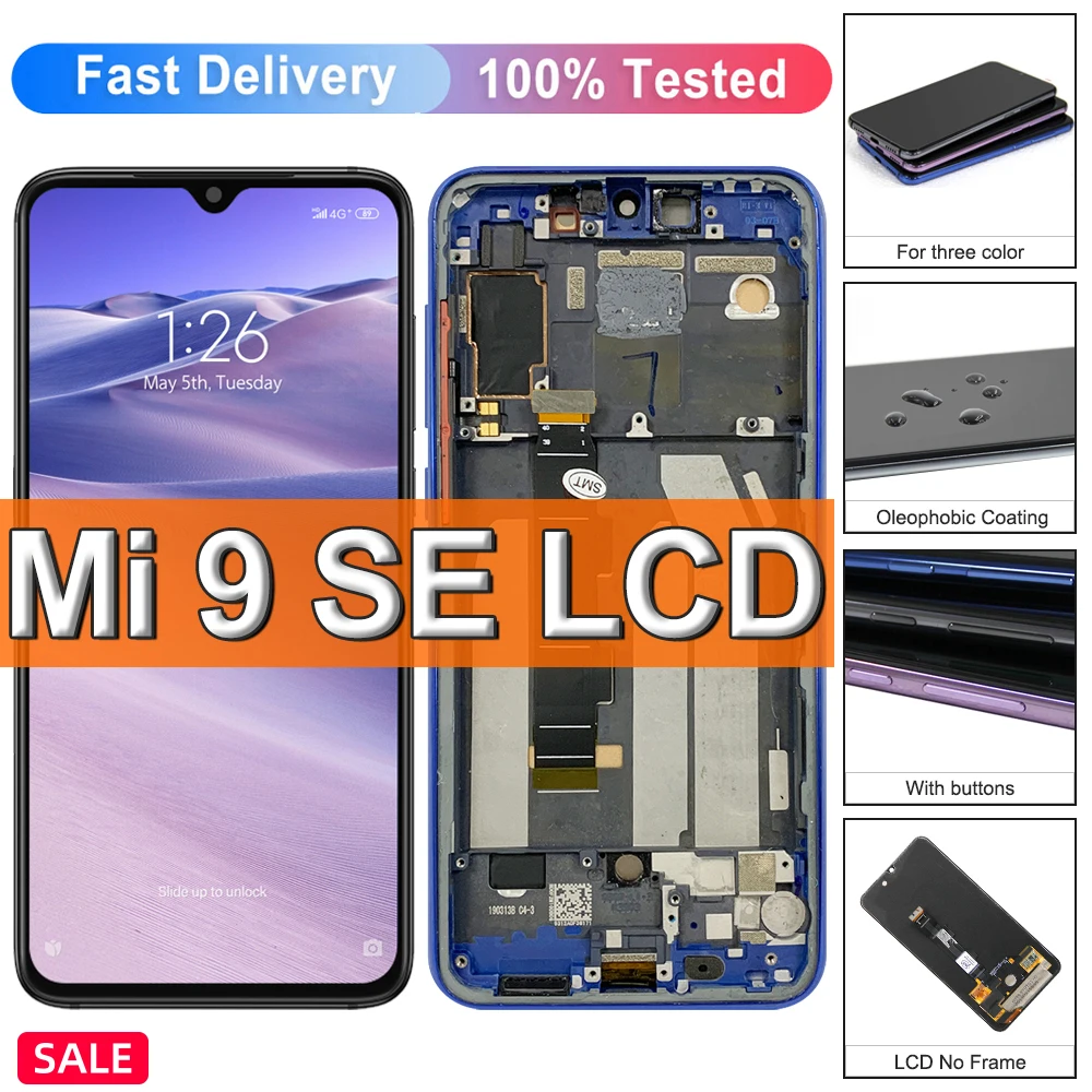 

ЖК-дисплей для Xiaomi mi 9 se, дисплей с рамкой, сенсорная панель, дигитайзер с рамкой для Xiaomi Mi 9SE M1903F2G, сменный экран