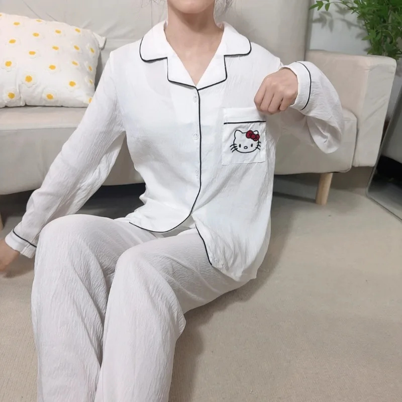 بيجامة هالو كيتي بيجامة سانريو للربيع والخريف بدلة بأكمام طويلة ملابس مريحة ملابس تنحيف هالو كيتي