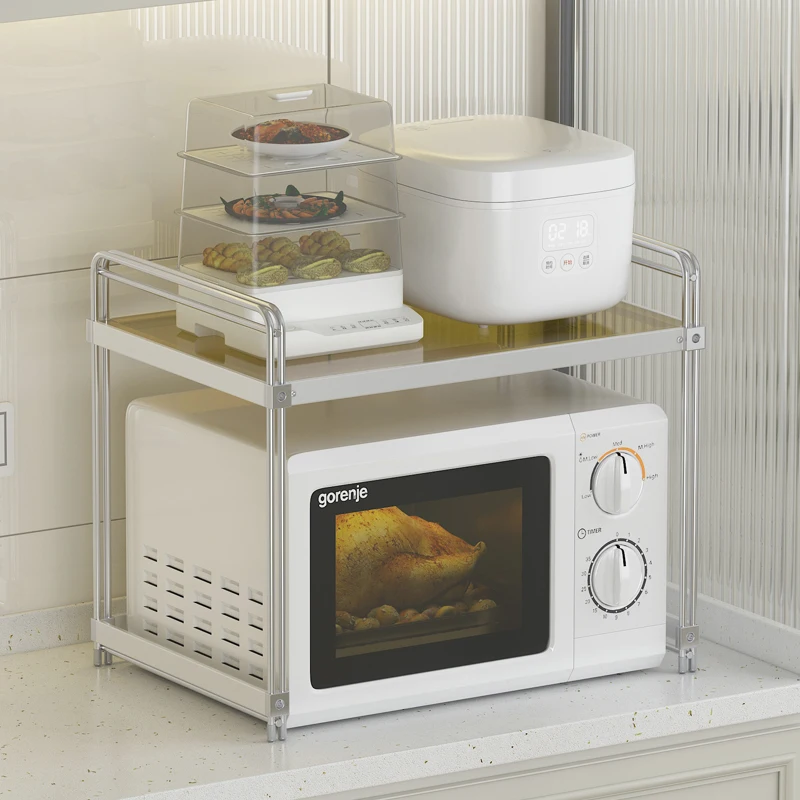 Kitchen Microwave Oven Shelf Oven Shelf Countertop Tempered Glass Rice Cooker Air Fryer Storage Shelf