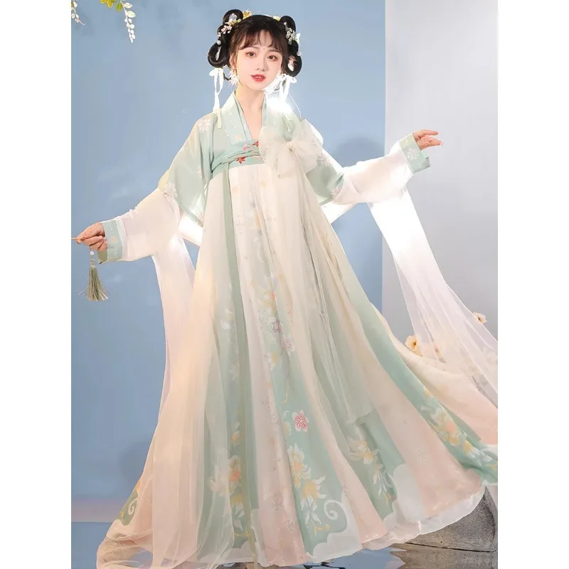 Tang improved chest-length one-piece printing and dyeing spring and summer daily chest-length suit Tang Dynasty Hanfu
