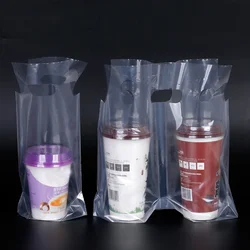200 Pcs Plastic Material Beverage Packaging Bags Handle Design Takeout Coffee Milk Tea Drink Shop Gift Boxes Festive Party