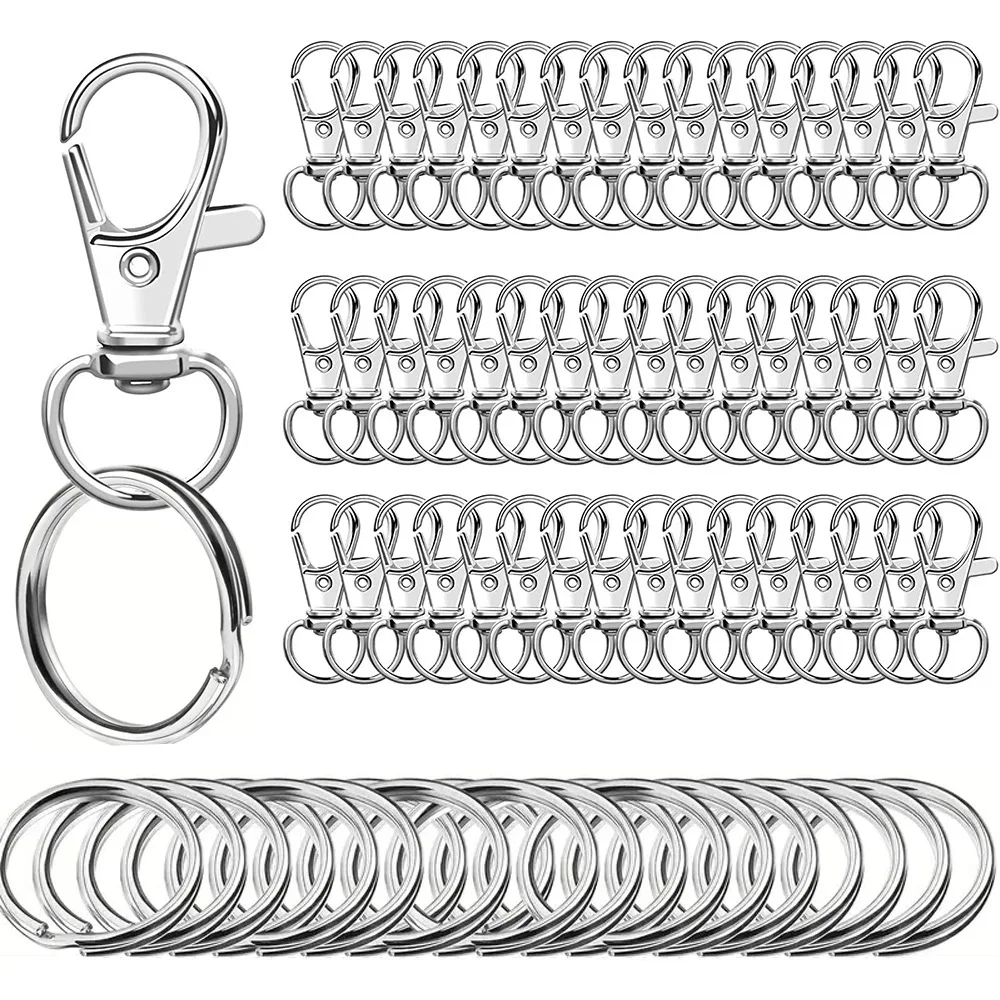 

100 шт. крючки для ключей с 50 шт. брелоками 50 шт. поворотные застежки-когти омара для брелка-зажима для ремешка, изготовление ювелирных изделий, поделок