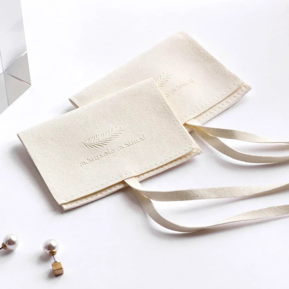 

50PCS 3 x 4 inch Beige Embossed Envelope Microfiber Jewelry Pouch Drawstring Bags Gifts for Wedding, Birthday, Engagement Party