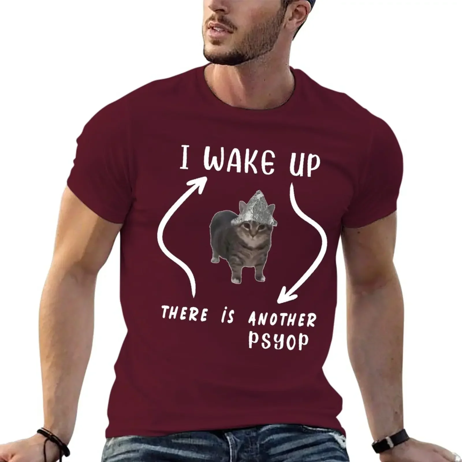 New Tin Foil Hat Cat - I Wake Up There Is Another Psyop - MEME T-Shirt hot sale t-shirt plain t-shirt Men's clothing new arrival